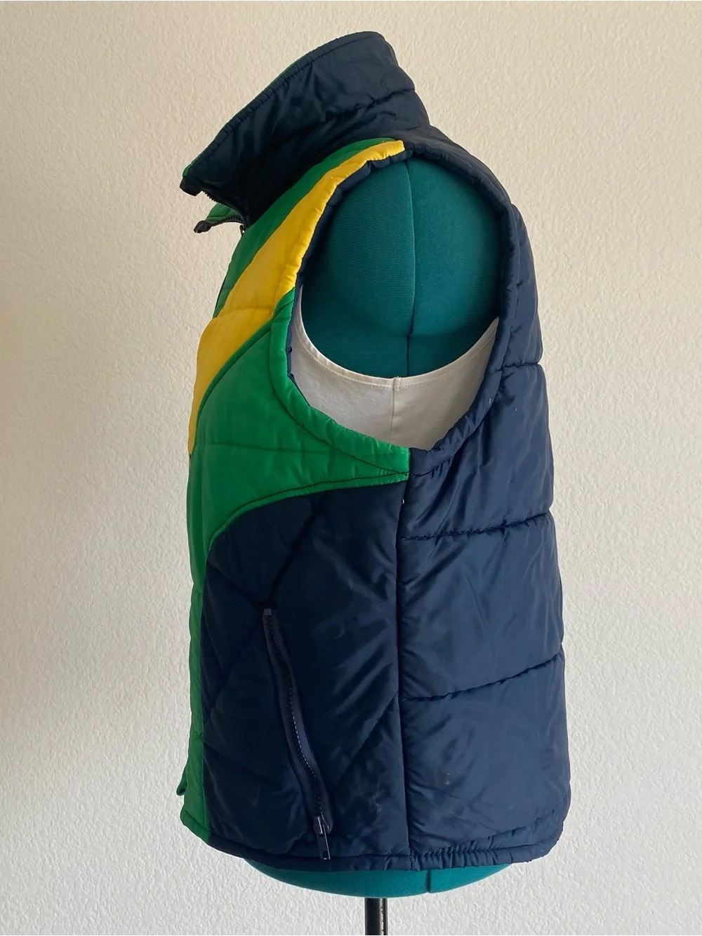 Vintage Sears Outerwear blue yellow navy colorblocking puffer vest, L
